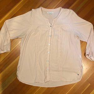 American Eagle lace paneled button down blouse XL